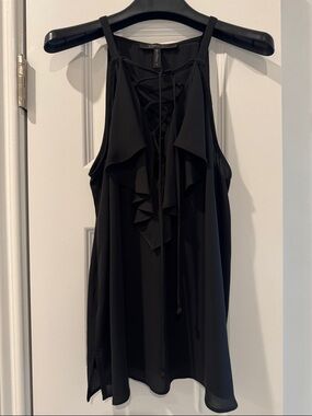BCBGMaxAzria Black Ruffle Lace-Up Yop